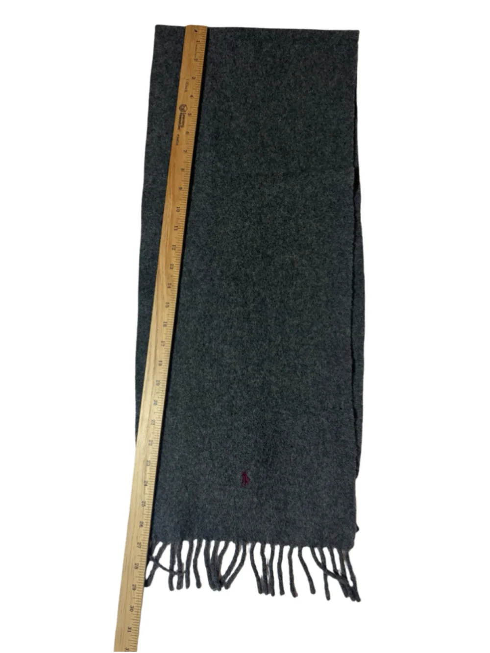 Ralph Lauren Lambswool Scarf Made In Scotland Gray Fringe Pony Logo